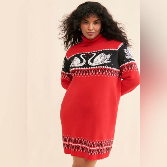 Rachel Antonoff Red and Black Swan Mini Dress Nina 2X - Picture 2 of 10